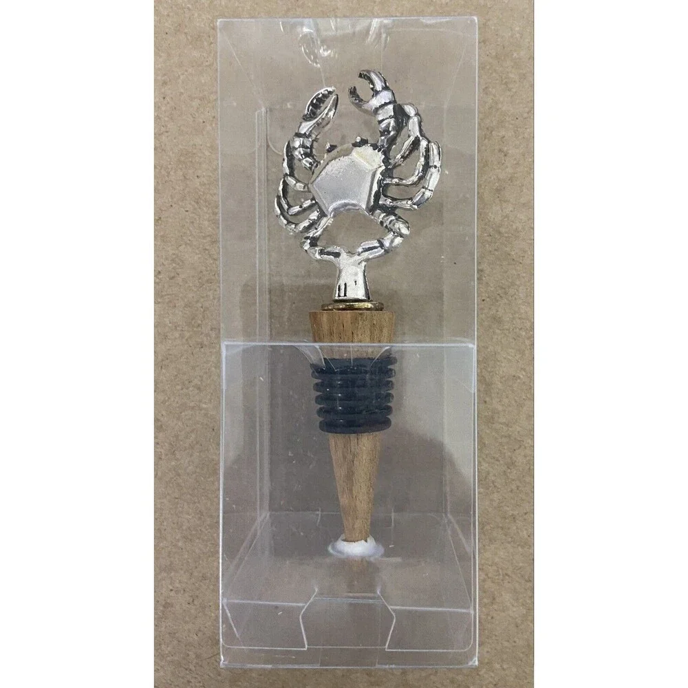 Chrome Colored Crab Bottle Stopper Gift Box 4.5 inches long